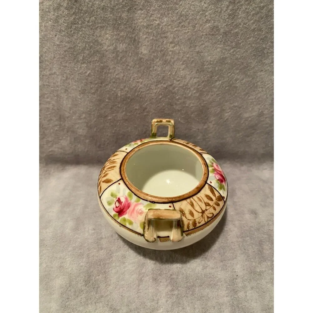 Nippon Footed Sugar Condiment‎ Bowl Hand Painted Rose Pattern No Lid Japan